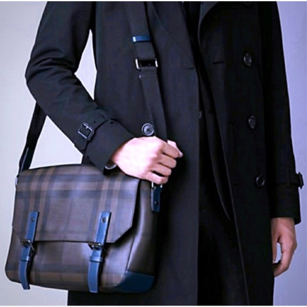 Burberry Grifford Messenger Bag Smoked Check Coated Canvas